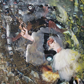 K Van Zwol: 'WiRED', 2008 Mixed Media, World Conflict. Artist Description:  Photomontage, acrylic, candlewax on canvas board ...