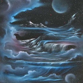 David Gazda: 'Planetary Falls', 2002 Oil Painting, Visionary. Artist Description:  20 x 24 oil on canvas, capturing a soothing, visionary spacescape - black gloss, metal frame - ready to hang - artist david gazda . . . committed to bringing the infinite sky to you. . .  ...