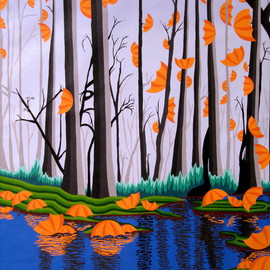 Diana Doctorovich: 'Guarda chuvas', 2011 Acrylic Painting, Landscape. Artist Description:  arvores, guarda- chuvas, rio paisagem          ...
