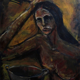 Diane Emami: 'what to cook', 2013 Acrylic Painting, Expressionism. Artist Description:  women, cooking, women challenge, dark colors, brown, dramatic, expressionism,  ...