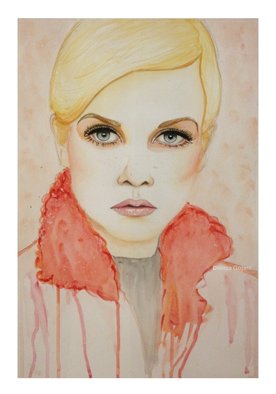 Diellza Gojani: 'Twiggy', 2013 Other Drawing, Famous People.   Portrait of 60' s legendary model Twiggy. Watercolour on paper.   ...