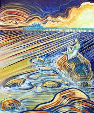James Dinverno: 'Malibu Corona', 2010 Acrylic Painting, Seascape.  Ocean, Sunset, Beach, pier, Hermosa Beach, California, Coastline, Blue, Ocean, Waves   ...