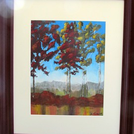 Debra Knecht: 'Summer Reflections', 2014 Acrylic Painting, Trees. Artist Description:   Trees, Red, Green, Summer,  ...
