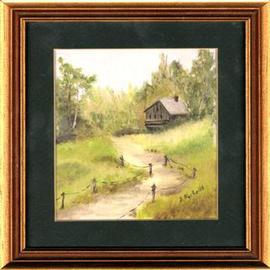Dorothy Nuckolls: 'Cabin in the Woods', 1992 Oil Painting, Landscape. Artist Description: oil on canvas board, Matted and under glass. framed...