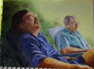 Dorothy Nuckolls: 'Lazy Afternoon', 2002 Oil Painting, Family. Artist Description: Picture of father and son enjoying a sunday afternoon together...