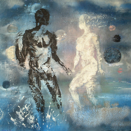 Dimitri Lazaroff: 'Moonlit beach', 2008 Mixed Media, Figurative. Artist Description:  Couple on a moonlit beach ...