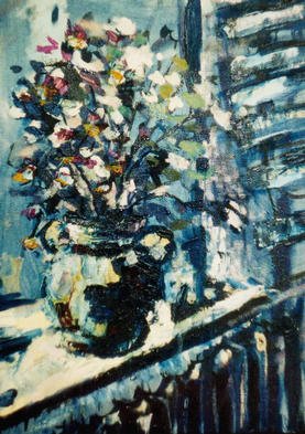Dmitry Onishenko: 'Flowers on the window', 2002 Oil Painting, Still Life. an expressive still life...