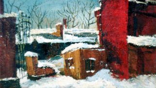 Dmitry Onishenko: 'Red house', 2002 Oil Painting, Landscape. Picture of a local Siberian urban view...