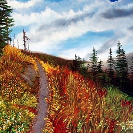 Dominique Faivre: 'le chemin', 2021 Oil Painting, Landscape. Artist Description: a little path in the fall hills...