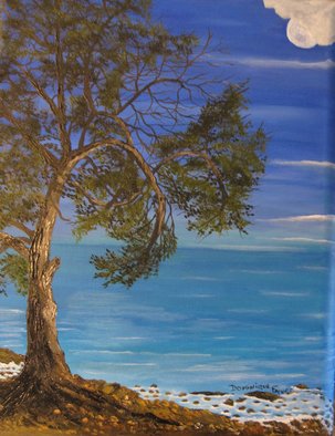 Dominique Faivre: 'un seul arbre', 2021 Oil Painting, Landscape. amazing tree at the sea. ...