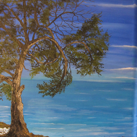 Dominique Faivre: 'un seul arbre', 2021 Oil Painting, Landscape. Artist Description: amazing tree at the sea. ...
