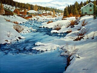 Donald Neff: 'truckee', 2008 Oil Painting, Landscape. This is a view from the Hwy 267 bridge as it crosses over the Truckee River. ...