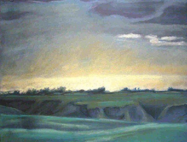 Artist Donna Gallant. 'Dusk Over The Coulees' Artwork Image, Created in 2004, Original Collage. #art #artist