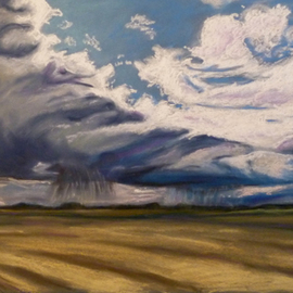 Donna Gallant: 'Moving rain', 2011 Pastel, Landscape. Artist Description:   Influence by the prairie landscape, Donna continues to search and explore its vast spacial elements ...