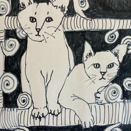 Donna Gallant: 'white cats', 2005 Ink Drawing, Animals. Artist Description: Abstracted cats with a play on balance and design. ...