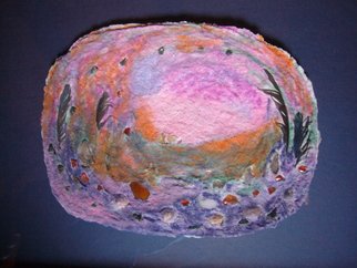 Kathy Donofrio: 'Secret World 1', 2006 Paper, Abstract Landscape.       This is a framed paper pulp painting with shells, beach glass, crystals and feathers embedded into the painting. It is matted, framed and ready to hang.      ...