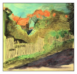 Don Schaeffer: 'House with a Picket Fence', 2010 Oil Pastel, Home. Artist Description:  Semi rural house, long island, autumn color      ...
