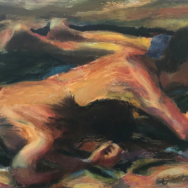 Bob Dornberg: 'beach sleep', 2020 Oil Painting, Abstract Figurative. Artist Description: KIDS ASLEEP ON SAND...