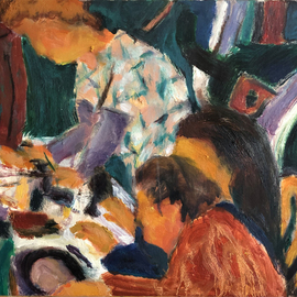 Bob Dornberg: 'rib dinner', 2019 Oil Painting, Abstract Figurative. Artist Description: SERVING TO PARTY...