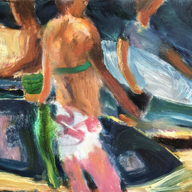 Bob Dornberg: 'surfers', 2020 Oil Painting, Abstract Figurative. Artist Description: Surfers collect along the beach...