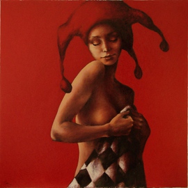 Doru Cristian Deliu: 'alb negru', 2015 Oil Painting, Circus. Artist Description: red, arlequin, circus, clown...