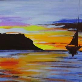 Dr Vijay Prakash: 'Golden Evening View From The Light House', 2016 Acrylic Painting, nature. Artist Description:  I love the golden hour in the evening. Just as the sun is about to set and you get those lovely shadows and everything turns gold. . . ...