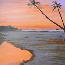 Dr Vijay Prakash: 'Sunrise At Goa Beach', 2016 Acrylic Painting, nature. Artist Description:   How sweet the morning air is. . Now the red rim of the sun pushes itself over the cloud- bank. How small we feel with our petty ambitions and strivings in the presence of the great elemental forces of Nature. . .  ...