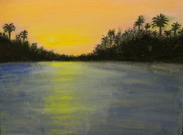 Artist Dr Vijay Prakash. 'Sunrise At River Suvarna' Artwork Image, Created in 2014, Original Painting Acrylic. #art #artist