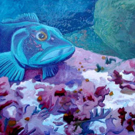 Donna Schaffer: 'Ling Cod', 2002 Oil Painting, Fish. Artist Description: This ling cod is in his dark camouflage mode. But he couldn' t hide from my camera - and now he' s immortalized on this canvas.  This painting was also selected to be the poster art for the April, 2003 Bodega Bay Fisherman' s Festival. ...