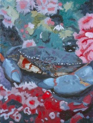 Donna Schaffer: 'Rock Crab and Strawberry Anemones', 2002 Oil Painting, Animals. Rock Crab and Strawberry Anemones in Monterey Bay ...