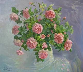 Artist: Aleksandr Dubrovskyy - Title: roses tea roses bouquet - Medium: Oil Painting - Year: 2009