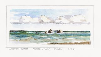 Lou Posner: 'Clouds and Rocks Puerto Rico', 2010 Watercolor, Beach. Artist Description:  Our first visit to Puerto Rico captivated us forever! ( location=Sheraton Hotel Beach, Palmas del Mar, Humacao, Puerto Rico) .  Watercolor and lead pencil on paper.  Some masking tape lines still visible. ...