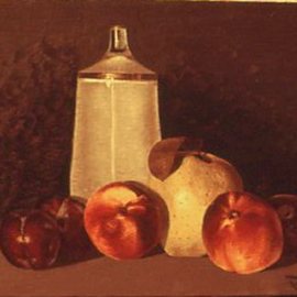 Lou Posner: 'Fruit with Schissel', 1972 Oil Painting, Food. Artist Description:  Very early oil painting. . . before I turned professional. SOLD. ...