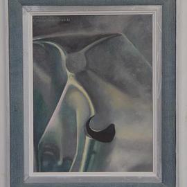 Lou Posner Artwork Inflation Landscape copy of original painting and restored frame, 1986 Oil Painting, Psychology