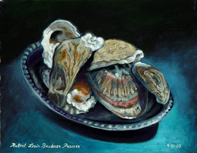 Lou Posner  'Oysters Shells On Silver Salver', created in 2003, Original Other.