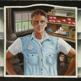 Lou Posner: 'Selfportrait in Medicine Chest Mirror II', 2002 Oil Painting, Portrait. Artist Description: This is an updated version of a 1973 painting which appears in the book, Vietnam: Reflexes and Reflections, ( Harry N. Abrams, publisher) a collection of artwork, poetry, photographs and statements by Vietnam veteran artists....