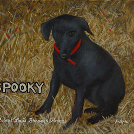 Lou Posner: 'Spooky', 2016 Oil Painting, Dogs. Artist Description: This adopted stray dog ran away and never returned to its owner.  He is my imaginarydoggie.  ...