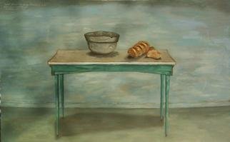 Artist: Lou Posner - Title: Table with Bread and Bowl - Medium: Oil Painting - Year: 2000