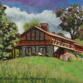 Lou Posner: 'The House from the Back Lawn', 2010 Oil Painting, Architecture. Artist Description:  Our house from the back lawn.  We will be moving soon, and my wife wants me to create some mementos of the place where we've lived the past 22 years. ...