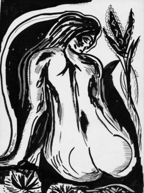 Durlabh Singh: 'Sitting Woman', 2012 Pen Drawing, Figurative.    Contemporary style, vivid, innovative, expressive, figurative.                ...