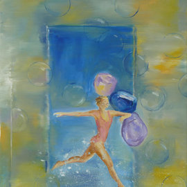 Dusanka Badovinac: 'Bubbles', 2011 Oil Painting, Dance. Artist Description:         painting, art, nude   forest, nature, painting, woman lanscape, painting, nude, art woman running, bubbles, stones, dance, painting, oil     ...