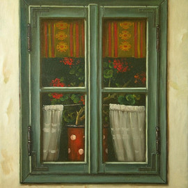 Dusan Vukovic Artwork window, 2015 Oil Painting, Architecture