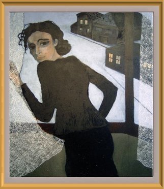 Bozena Dusseau Labedz: 'UNEXPECTED VISITOR', 2004 Oil Painting, Figurative.      PAINTING NR: 010568    TITLE: UNEXPECTED VISITOR- 2004  - DIM: 100 X 120 CM. - OIL ON CANVAS ...