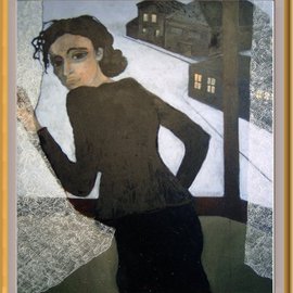 Bozena Dusseau Labedz: 'UNEXPECTED VISITOR', 2004 Oil Painting, Figurative. Artist Description:      PAINTING NR: 010568    TITLE: UNEXPECTED VISITOR- 2004  - DIM: 100 X 120 CM. - OIL ON CANVAS ...