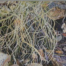 Jack Earley: 'A Clump of Grass', 1988 Acrylic Painting, nature. Artist Description: Barely visible in the upper right is a family of cave people huddled under a small boulder, implying that our past is tucked away under every rock, under every clump of grass....