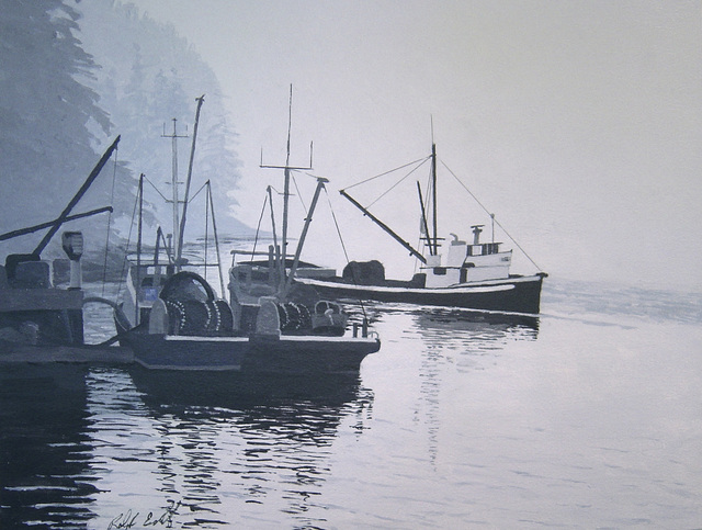 Ralph Eastland  'Boats Unloading', created in 2013, Original Watercolor.