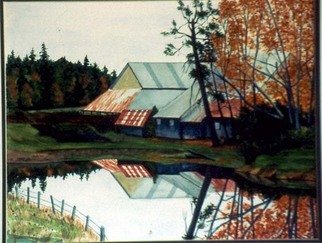 Ralph Eastland: 'Cowichan Bay Barns', 2002 Watercolor, Landscape.  Watercolor painting of barns along the Cowichan River. Viewed from the location where Robert Service used to sit when he lived in the area. ...