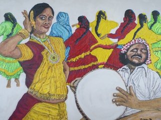 Richard Wynne: 'Bollywood Dancers', 2013 Oil Painting, Dance.          dance_ bollywood_ hindi_ figerative_ movement_ colorful_ drummer_ many dancers_ India_ movies_ indian movies_ music_ entertainment ...