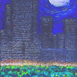 Richard Wynne: 'City Night', 2004 Mixed Media, Cityscape. Artist Description: The City looms before a full moon reflected in the lake. A quiet moment in Bangkok. ...