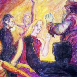 Richard Wynne: 'Dance', 2014 Oil Painting, Dance. Artist Description:           dance_ figerative_ movement_ many dancers_ purple- rave_ music- dancers_ entertainment ...